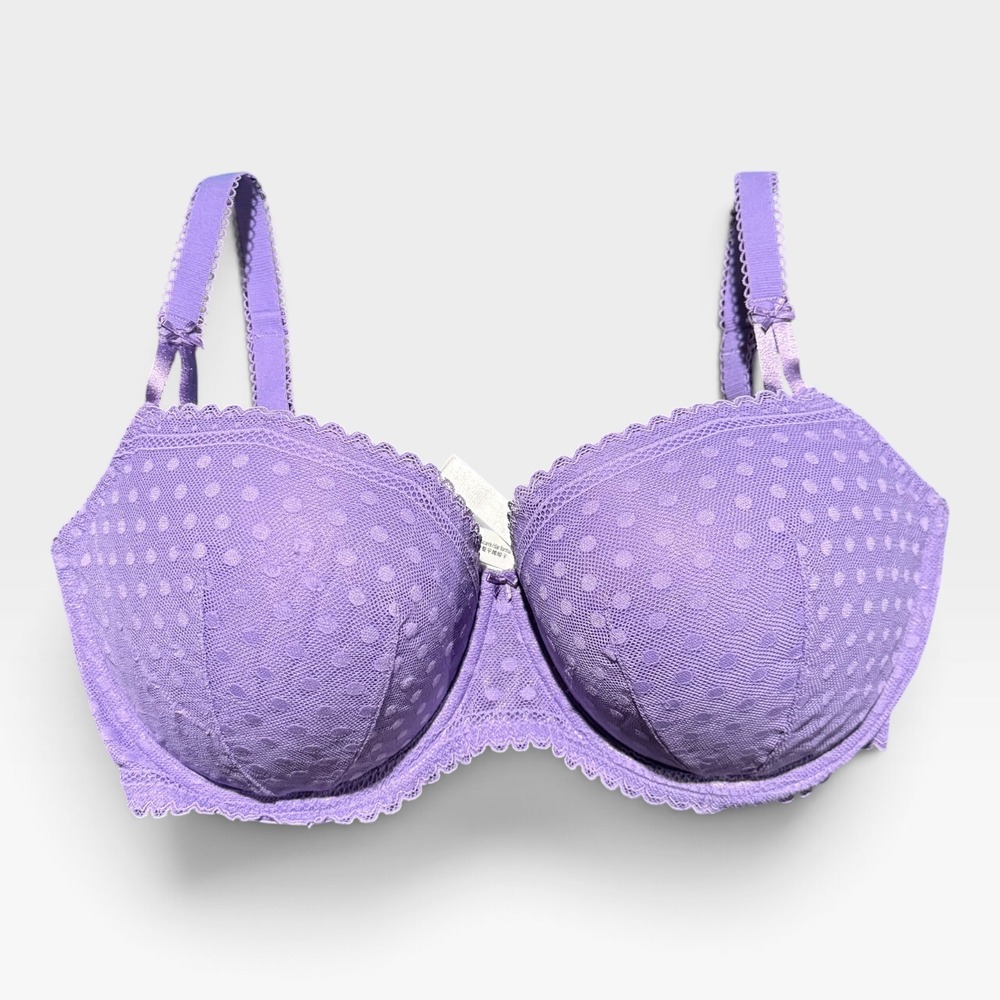 Victoria's Secret PINK Bra 36DDD Purple Polka Dot Lace Underwire Lightly Lined